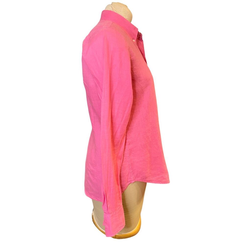Ralph Lauren Slim Fit Bamboo Pink Button Down Women's 12 Green Pony Rare - Picture 9 of 12